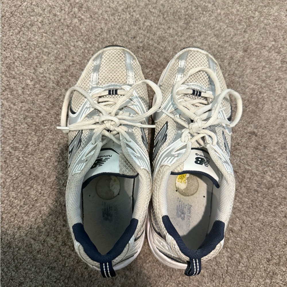 New Balance Kids' Cream and Navy Sneakers